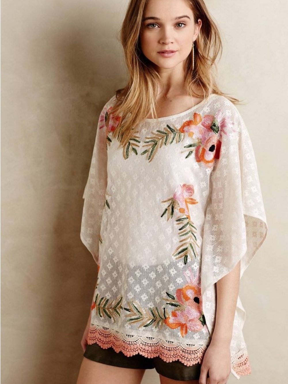 Akemi + Kin for Anthropologie Augustine Stitched Poncho NWOT